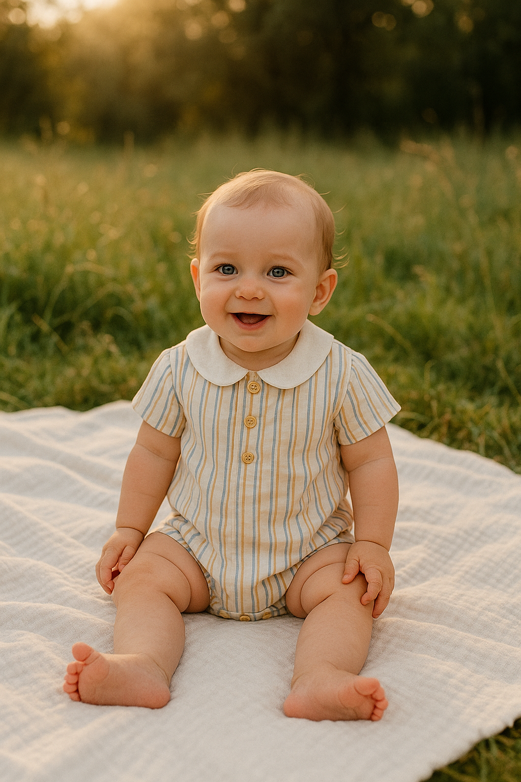 Dadati | Soft Stripes & Buttons Romper