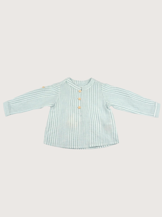 Dadati | Blue Striped Linen Blouse and Shorts Set
