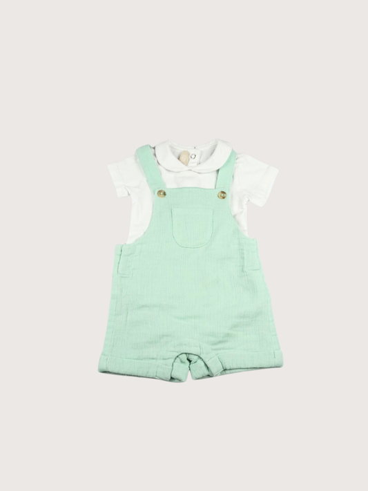 Chicco | Mint green dungarees with romper
